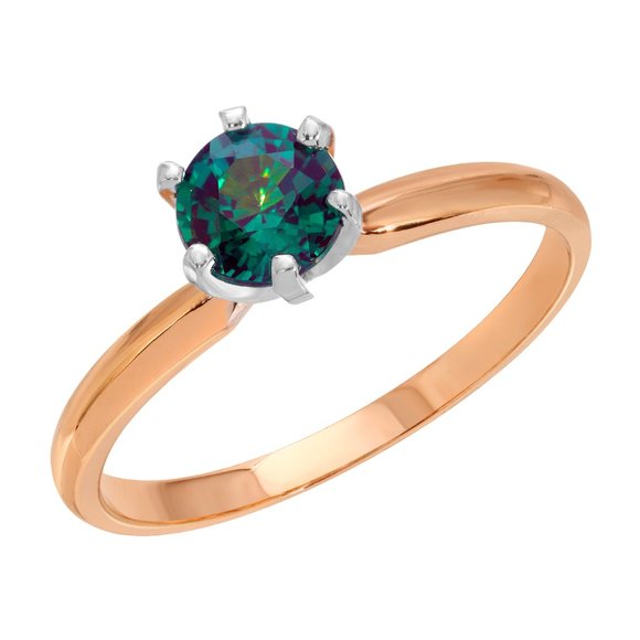 14K. SOLID GOLD SOLITAIRE RING WITH LAB. GROWN ALEXANDRITE (Rose gold) - Picture 1 of 5